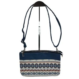 Canyon‎ Sky Southwest Geometric Woven Crossbody Bag Navy Blue Triple Compartment